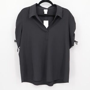 Chico's Zenergy Popover Polo Top Womens 12/14 Black Classic Preppy Feminine NWT